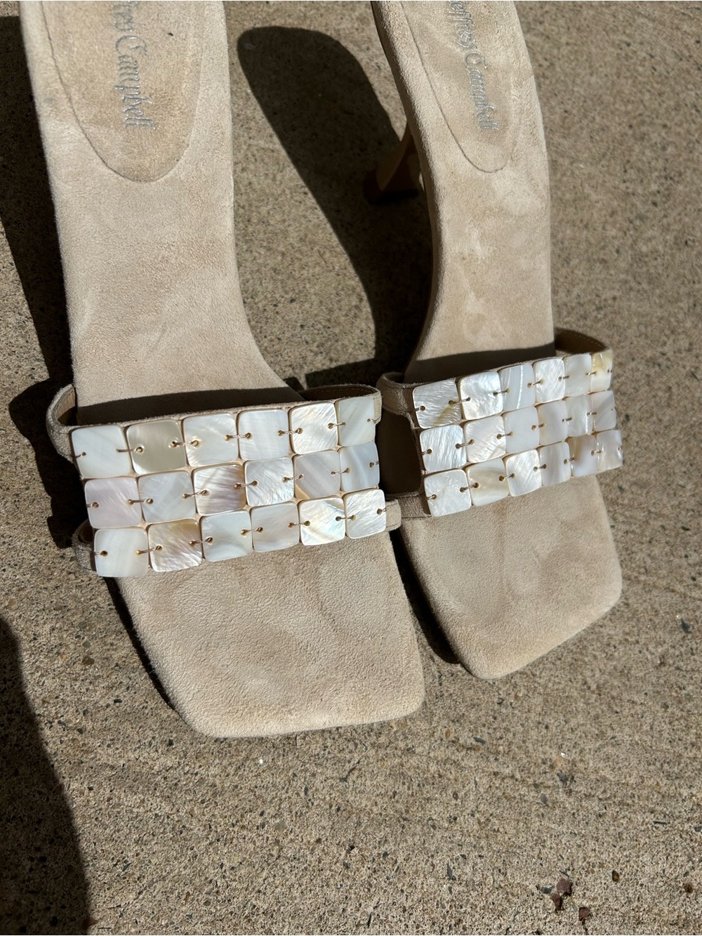 Jeffrey Campbell Abalone Nude Shell Iridescent Slide Sandal Heel Size 9 New - Picture 4 of 7